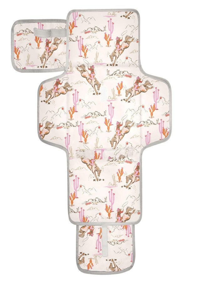 XIGUA Portable Changing Pad for Baby - Cute Rodeo Cowgirl Waterproof Diaper Changing Mat Travel Changing Pad with Built-in Pillow - Shower Gift for Baby - Image 1